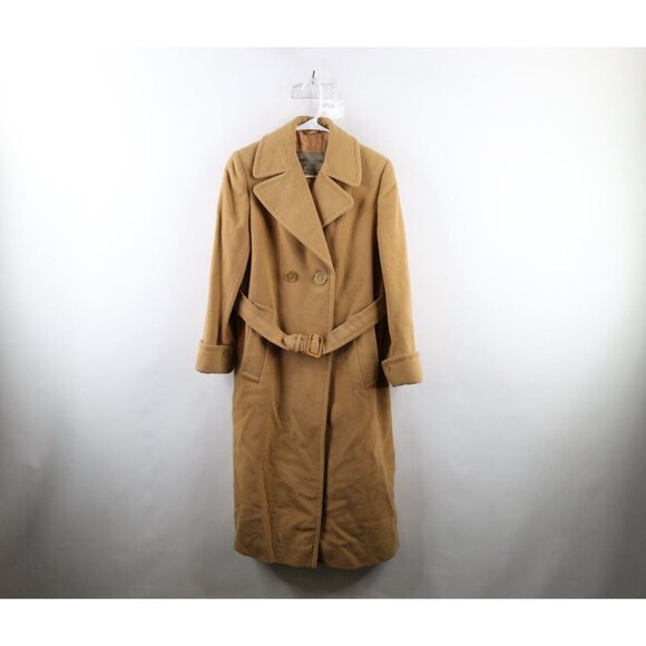 Vtg 40s Aquascutum Womens Large Distressed Wool Overcoat Jacket Beige England - Picture 1 of 16
